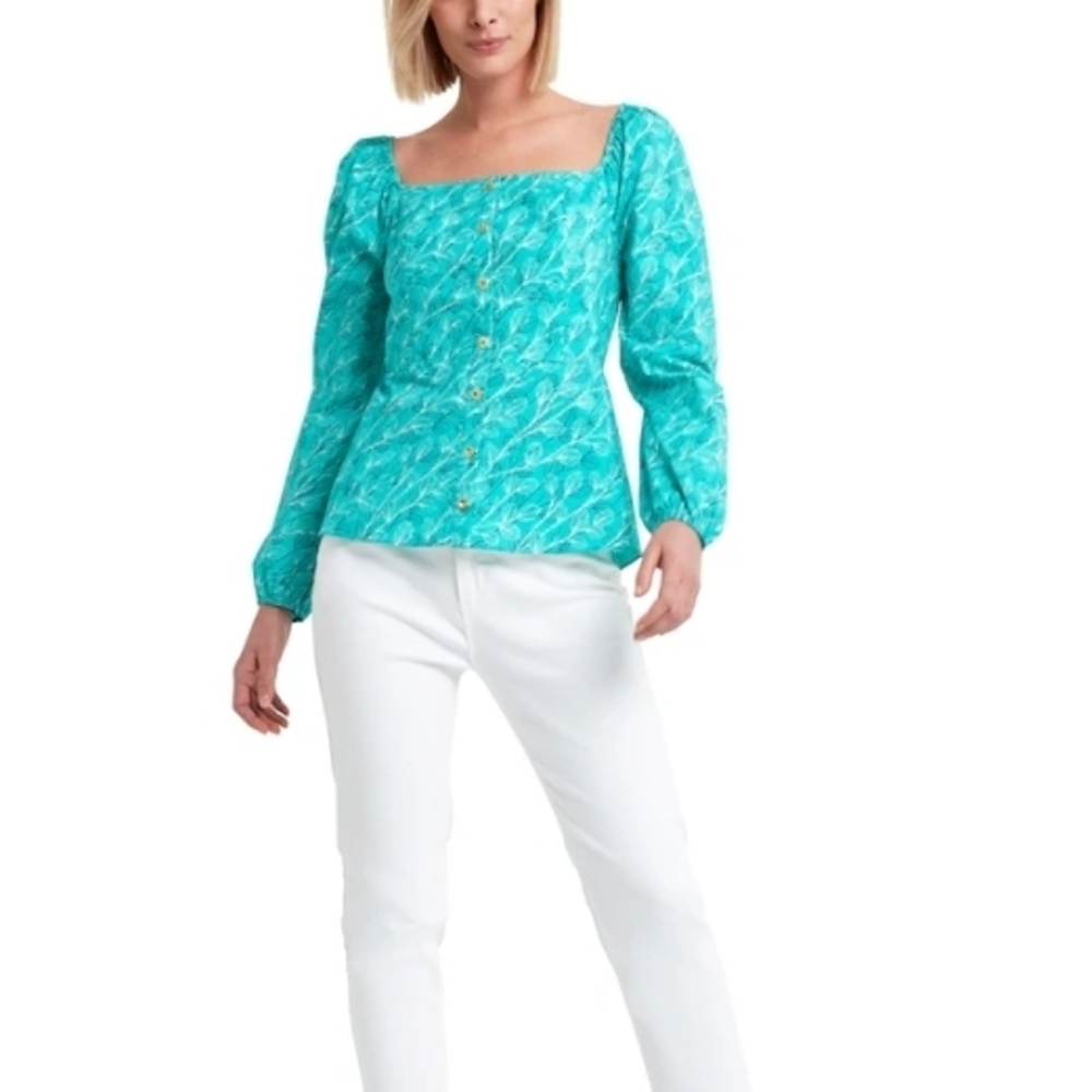 H Halston NWT Stretch Poplin Square Neck Blouse